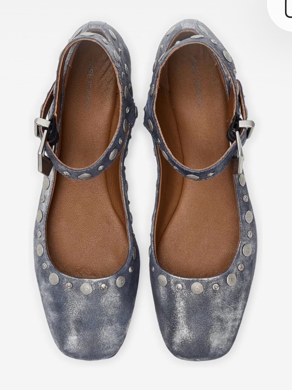 Free People Mystic Mary Jane Jean flat silver studded grey metallic size 9 - Picture 2 of 8